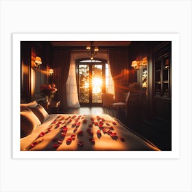 Romantic Bedroom With Rose Petals Art Print