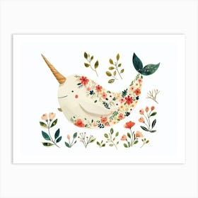 Little Floral Narwhal 1 Art Print
