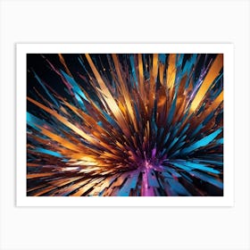 Abstract Image Of A Burst Of Colored, Jagged Lines, Resembling A Shattered Crystal Or An Explosion Of Energy Art Print