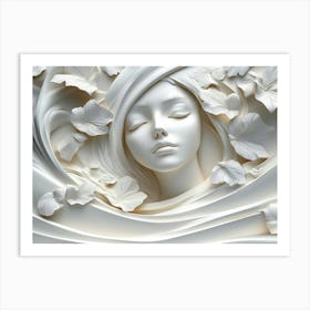 3d Women Face Effect White Color Stone Art Print