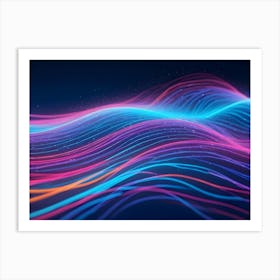 Abstract Image Of Colorful, Glowing Lines Forming A Wave Like Pattern In A Dark Background Art Print