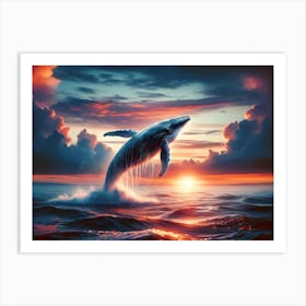 Whale Leaping At Sunset Art Print