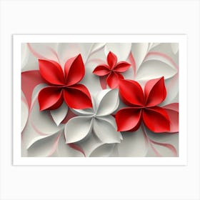 3d Red and White Flower Artwork Design Beautiful Art Print