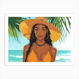 Illustration of an African American woman at the beach 19 Art Print