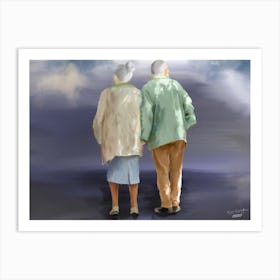 Old Couple Walking Art Print