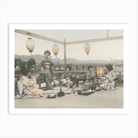 Enjoying The Cool Of A Summer Evening On The Kamogawa In Kyôto Art Print