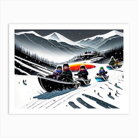 Sledding In The Snow Art Print