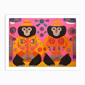 Capuchin Monkey Folk Style Animal Illustration Art Print