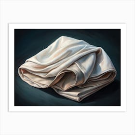 Oil Painting Of White Fabric Folded On A Blue Background Art Print