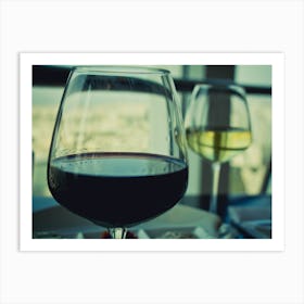 Close Up On Glasses With Red And White Wine On White Table Art Print