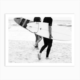 Surfer Boys - Abstract Black White Beach Surf Photo Art Print