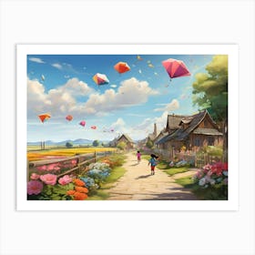 Kites In The Air paintings art print Art Print