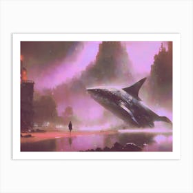 Lonely Woman Caught In Surrealism Pink Art Print