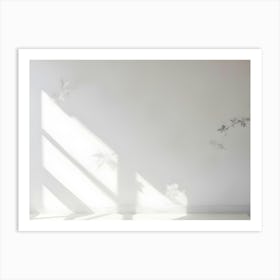 An Empty Room With A White Wall And Sunlight Streaming Through The Window With Leaf Shadows Art Print