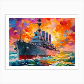 Battleship In The Ocean 1 Art Print