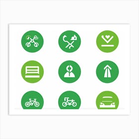 Contemporary Icons Representing Eco Friendly Transportation Methods Such As Electric Cars And Bicyc (6) Art Print