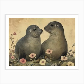 Floral Animal Illustration Elephant Seal 4 Art Print