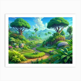 Lush Tropical Landscape With Winding Path Art Print