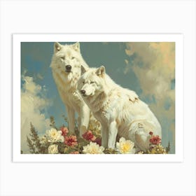 Floral Animal Illustration Arctic Wolf 1 Art Print
