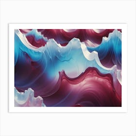 Abstract Image Of Swirling, Fluid Waves In Shades Of Blue, White, And Pink, Resembling A Landscape Or A Cosmic Scene Art Print