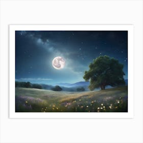 Moonlight In The Field Paintings Art Print Art Print