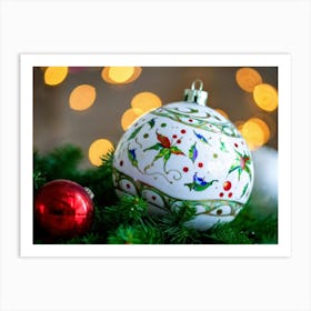 Macro Shot Of A Hyper Detailed Porcelain Christmas Ball Hand Painted Vivid Multicolored Exotic Cre Art Print