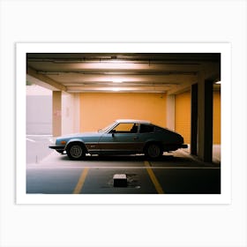 Blue Retro Car In A Parking Garage Photo Art Print
