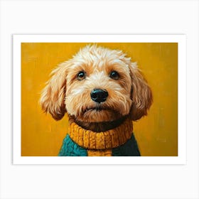 Labradoodle Blue And Yellow Art Print