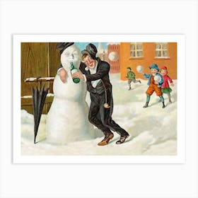 Drunk Man And His New Founded Friend, Funny Holiday Poster Art Print