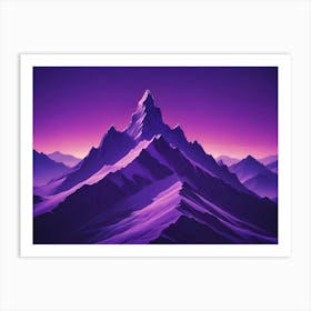 Purple Silhouette Of A Mountain Peak Under A Gradient Purple And Pink Night Sky Art Print