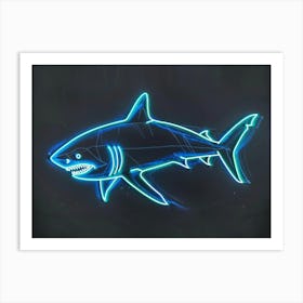 Blue Neon Great White Shark 6 Art Print