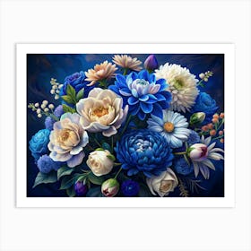 Bouquet Of Blue And White Flowers Art Print