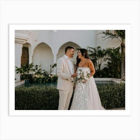 A Couple Sharing A Moment Of Joy During Their Honeymoon Bride In A Flowing White Dress And Groom In (5) Art Print