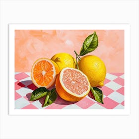 Citrus Fruits Pink Checkerboard 2 Art Print