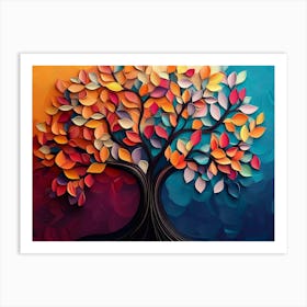 Colorful Tree With Leaves On Hanging Branches Illustration Background 4 Art Print