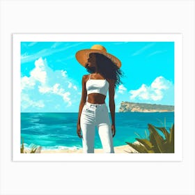 Illustration of an African American woman at the beach 24 Art Print