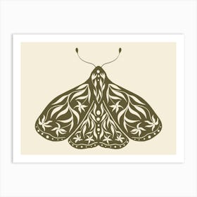 Folk Art Moth 01 - Woodland Green Art Print