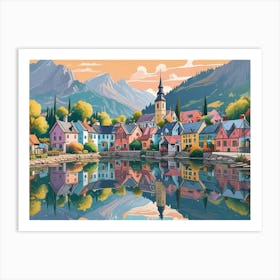 Village By The Lake Art Print