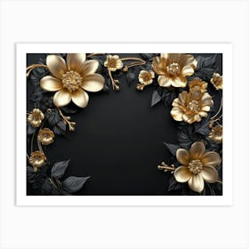 Gold Floral Frame 1 Art Print