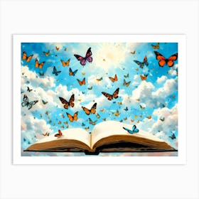 Open Book With Butterflies Art Print