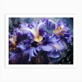 Purple Iris In The Rain Art Print