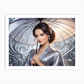 Asian Woman With Umbrella Art Print