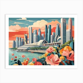 Vintage Cubist Travel Poster Singapore Cityscape Art Print