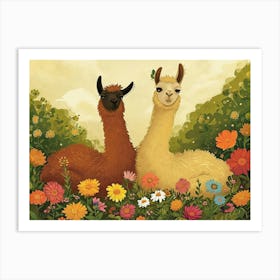 Floral Animal Illustration Llama 1 Art Print