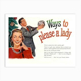 Ways To Please A Lady, Funny Christmas Advertisement Art Print