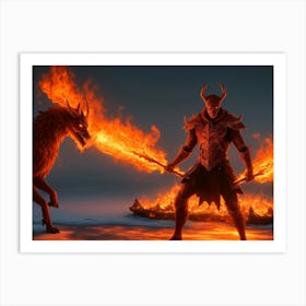 Demon With Flaming Sword Art Print