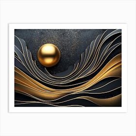 3d Abstract Gold And Black Art Print