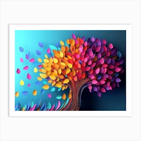 Colorful 3d Tree With Leaves On Hanging Branches Art Print