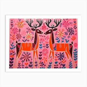Reindeer 2 Folk Style Animal Illustration Art Print