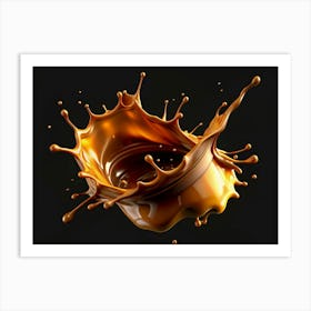 Golden Caramel Splashing On A Black Background Art Print